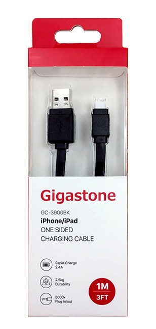 Καλώδιο φόρτισης Gigastone GC-3900BK Lightning σε USB One Side 2.4A 1μ. Συμβατό με Όλες τις Αναβαθμίσεις Μαύρο