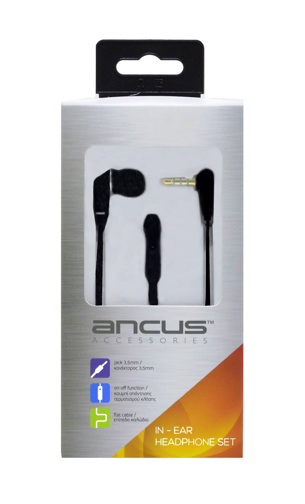 Hands Free Ancus Loop in-Earbud Mono 3.5 mm για Apple-Samsung-HTC-Sony Μαύρο με Καλώδιο Πλακέ, Πλήκτρο Απάντησης