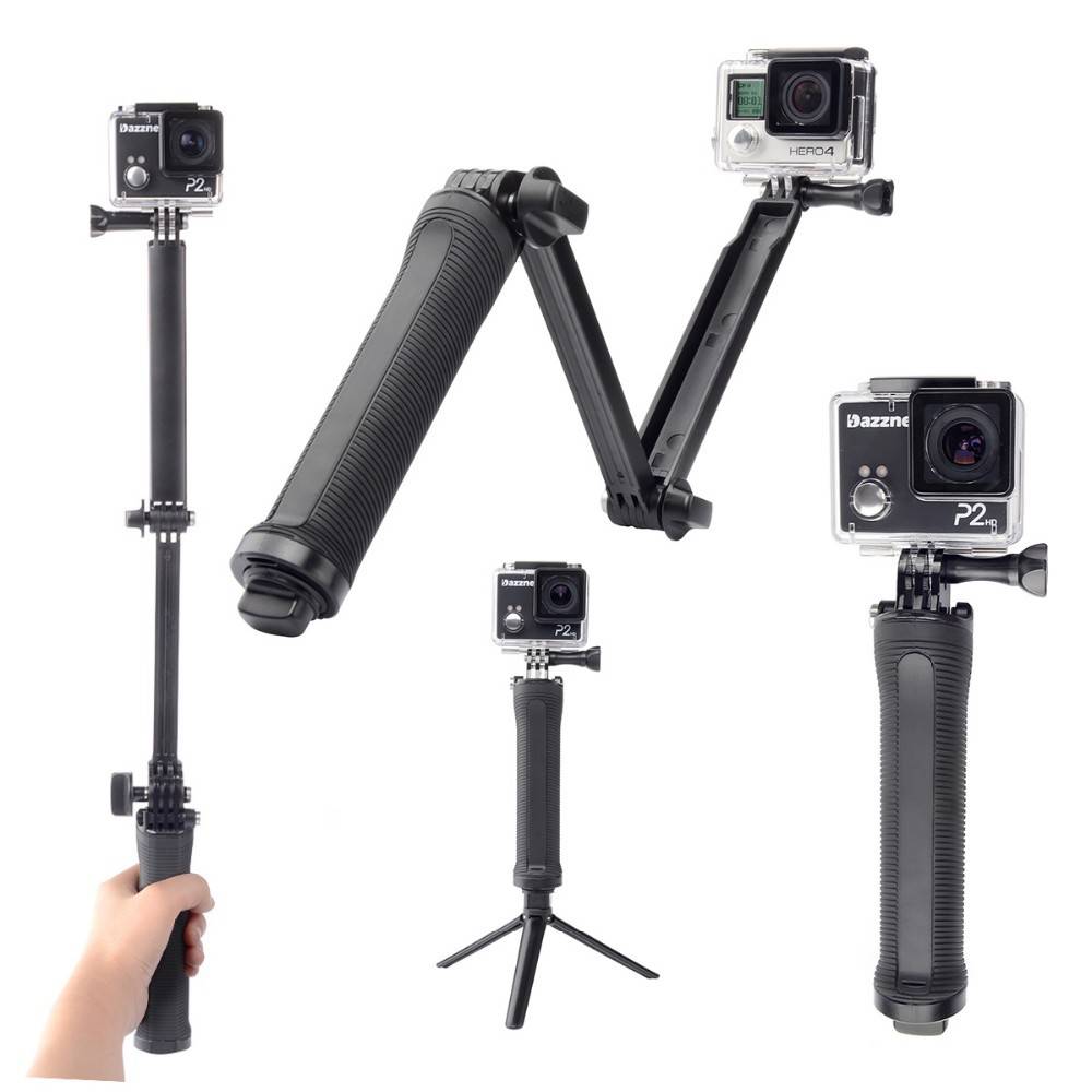 Selfie Stick Monopod 3-Way για GoPro και Φωτογραφικές Μηχανές Πτυσσόμενο Μαύρο (Μήκος Κονταριού 20cm, Μήκος Ανοίγματος 62cm)
