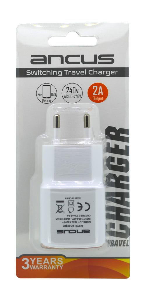 Φορτιστής Ταξιδίου Ancus Usb 2000 mAh Switching 5V Λευκός