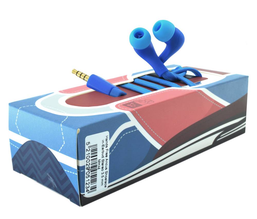 Hands Free Ancus Shoelace in-Earbud Stereo 3.5 mm για Apple-Samsung-Sony-LG-Huawei Μπλέ με Καλώδιο Κορδόνι, Μικρόφωνο, Πλήκτρο Απάντησης