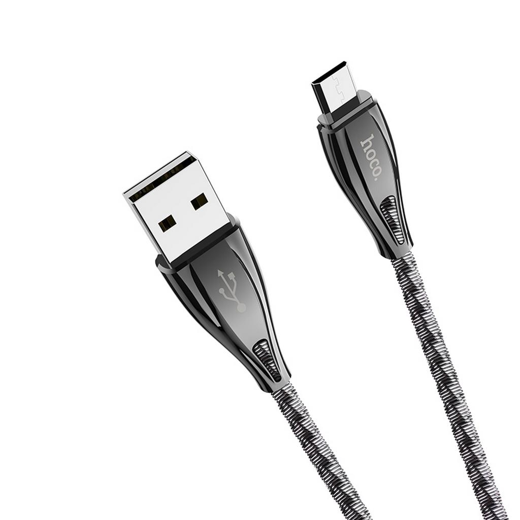 Καλώδιο σύνδεσης Hoco U56 Metal Armor USB σε Micro-USB Fast Charging 2.4A Μεταλλικό Γκρι 1.2μ