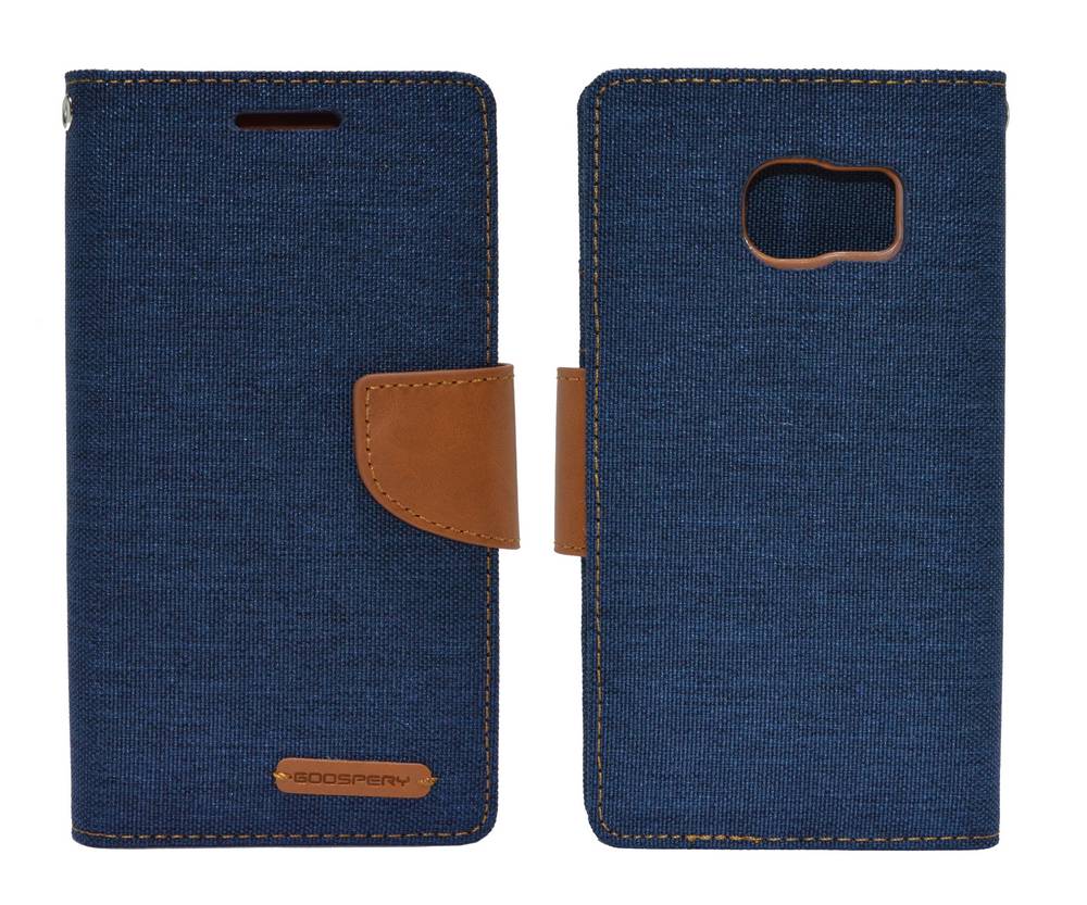 Θήκη Book Goospery Canvas Diary for Samsung SM-G925F Galaxy S6 Edge Σκούρο Μπλέ - Καφέ by Mercury