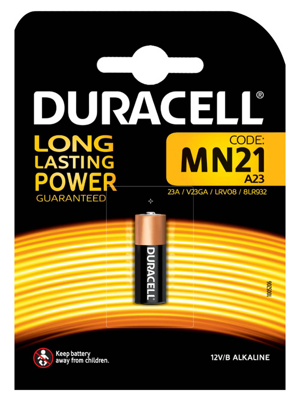 Μπαταρία Αλκαλική Duracell Long Lasting Power MN21 size A23/23A/23GA/A23/E23A/GP23A/K23A/L1028/LR23A/LRV08/LRVO8/MN21/MS21/V23/V23GA/VR22 V Τεμ. 1