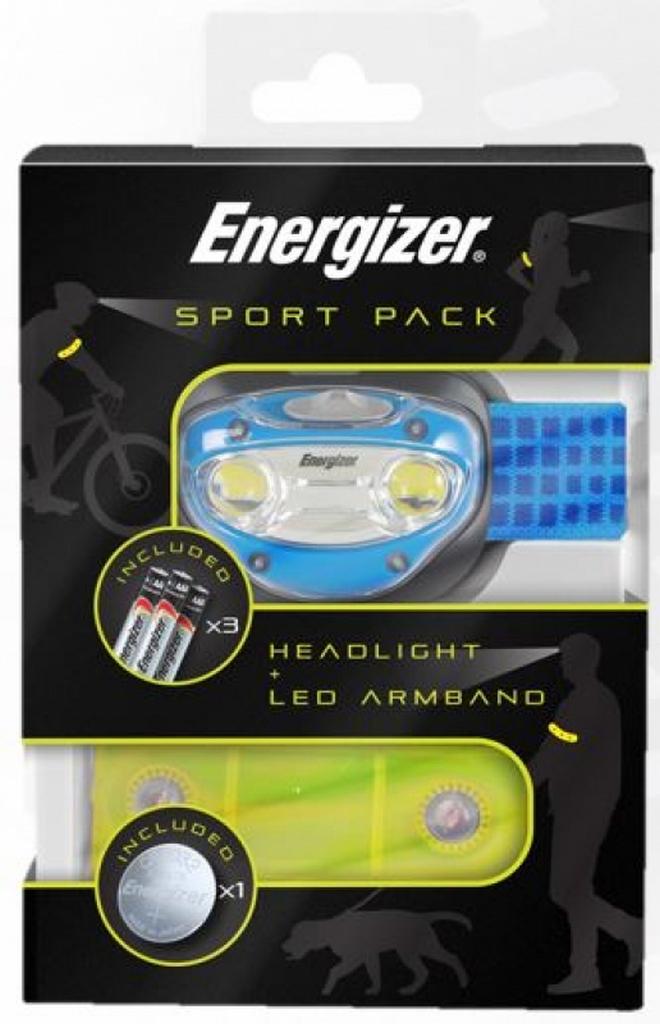 Φακός Κεφαλής Energizer Sport Pack 100 Lumens με Μπαταρίες AAA 3 Τεμ. και Ταινία LED για το χέρι. Μπλε