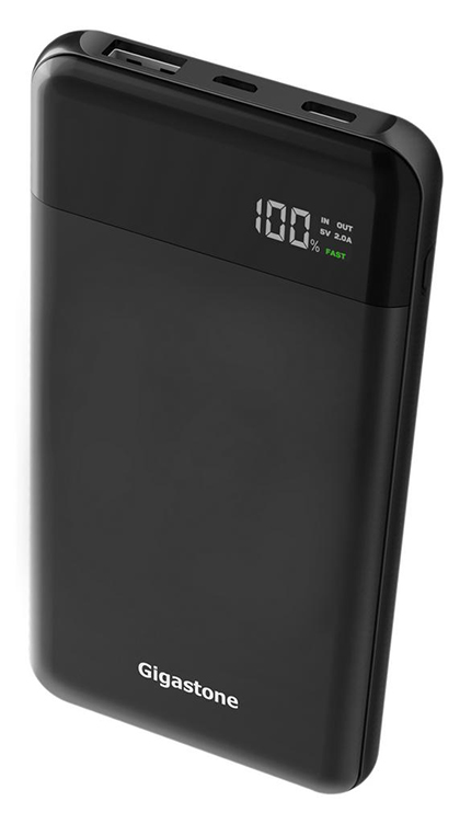 Power Bank Gigastone PB-8110B 10000mAh Fast Charging 5V με Έξοδο USB-A, USB-C, LCD Ενδείξεις και Ελαστικό Περίβλημα. Μαύρο