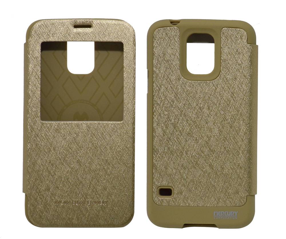 Θήκη Book Goospery Wow Bumper View για Samsung SM-G900F Galaxy S5 Χρυσαφί by Mercury