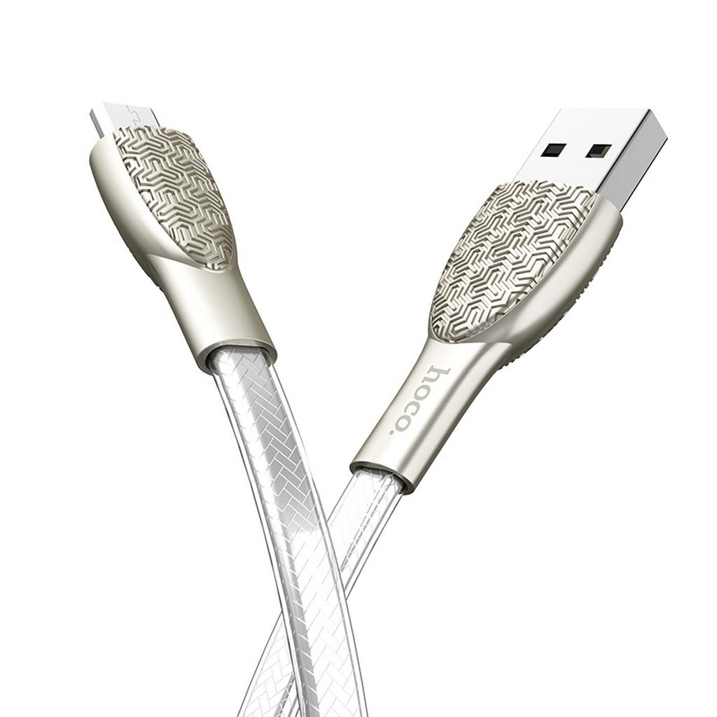 Καλώδιο σύνδεσης Hoco U52 Bright USB σε Micro-USB Fast Charging 2.4A Ασημί 1.2 μ.