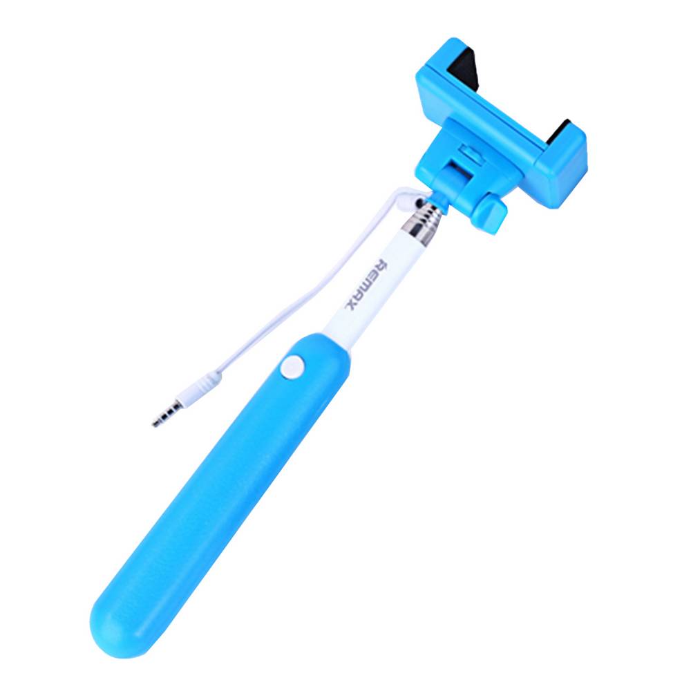 Selfie Stick Remax Πτυσσόμενο Μπλέ με Καλώδιο Jack 3.5mm (Μήκος Κονταριού 23cm, Μήκος Ανοίγματος 90cm)