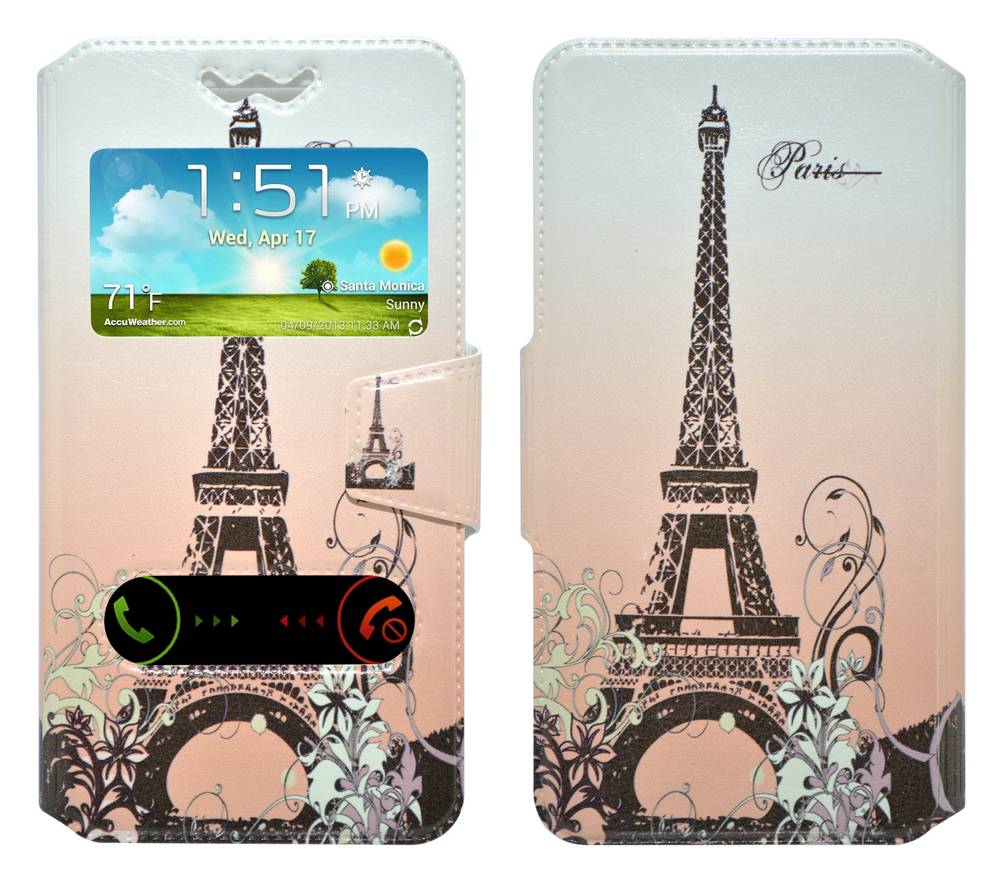 Θήκη Book Ancus S-View Elastic Art Collection Universal για Smartphone 5.3" - 5.6" Paris Μπέζ