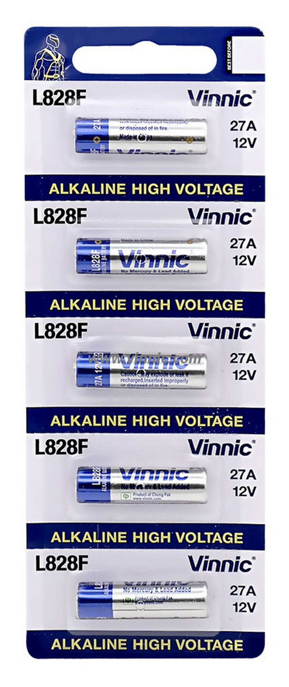 Μπαταρία Αλκαλική Vinnic L828F size A27/27A/CA22/EL812/EL812/G27A/GP27A/L828/MN27 12V Τεμ. 5