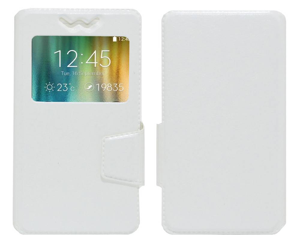 Θήκη Book Ancus S-View Elastic Universal για Smartphone 5.3" - 5.6" με Παράθυρο Λευκή