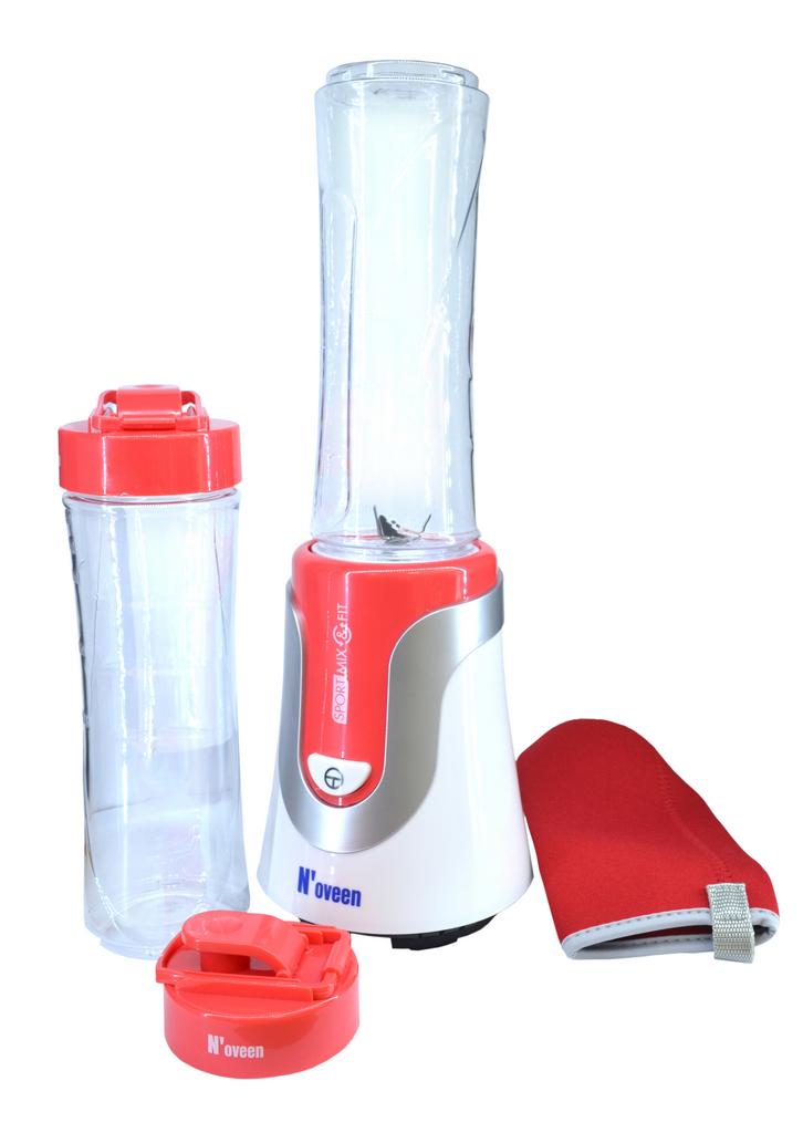 Μπλέντερ N'OVEEN Sport Mix & Fit SB-560 με Δύο Φιάλες 600 ml και Αθλητική Θήκη 300W Κόκκινο