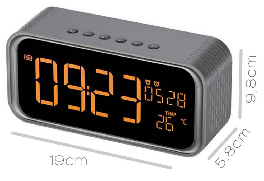 Φορητό Ηχείο Bluetooth Musky DY33 2x6W με Ξυπνητήρι, Ραδιόφωνο, Θερμοκρασία, Ανοιχτή Ακρόαση και Υποδοχή USB