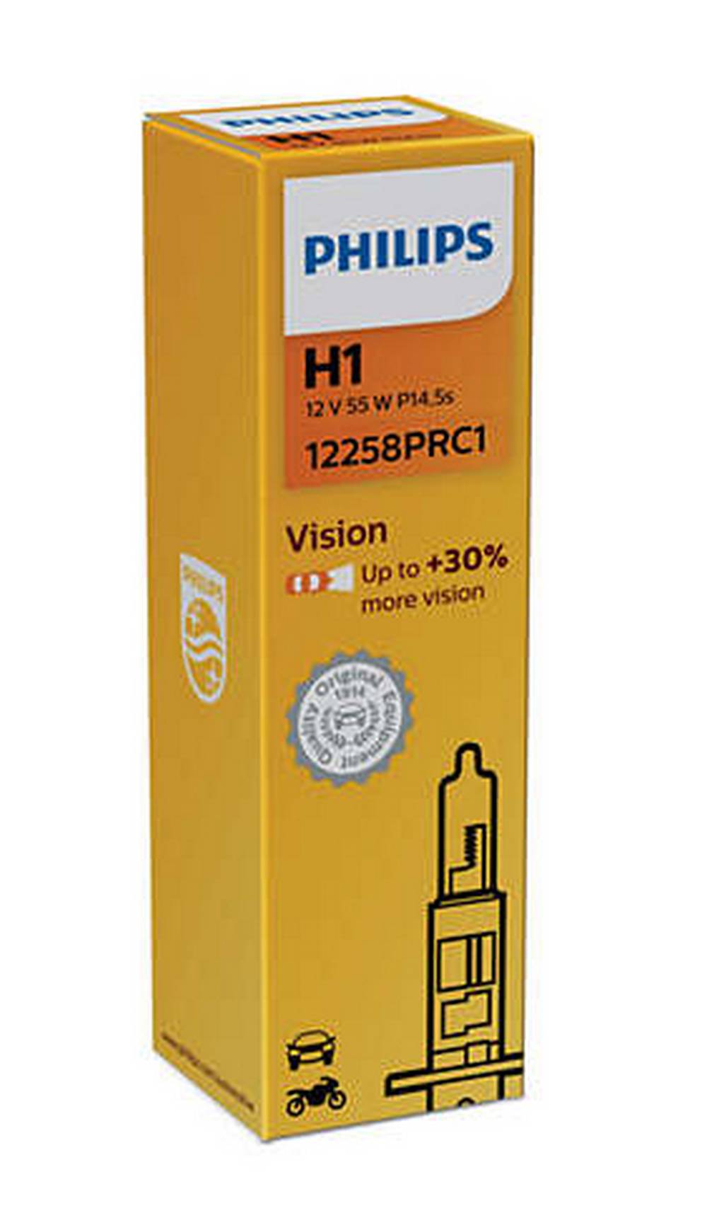 Λάμπα Philips H1 Vision 12V, 55W, P14,5s, +30% Περισσότερος Φωτισμός