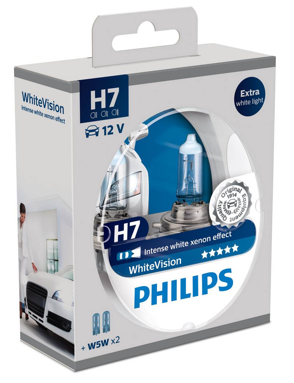 Λάμπα Philips H7 WhiteVision 12V, 55W, +60% Περισσότερος Φωτισμός + W5W x 2  Σετ 2 Τεμαχίων