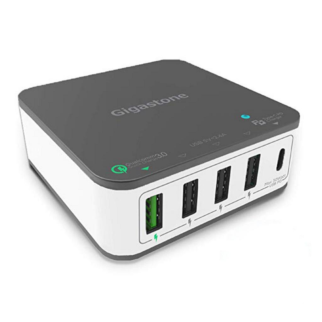 Φορτιστής Ταξιδίου Gigastone PD-6400G Multi Charger με 5 Εξόδους, 3 USB, 1 Type-C και 1 USB QC3.0 40W για MacBook, PC Notebook, iOS & Android Μαύρο - Λευκό