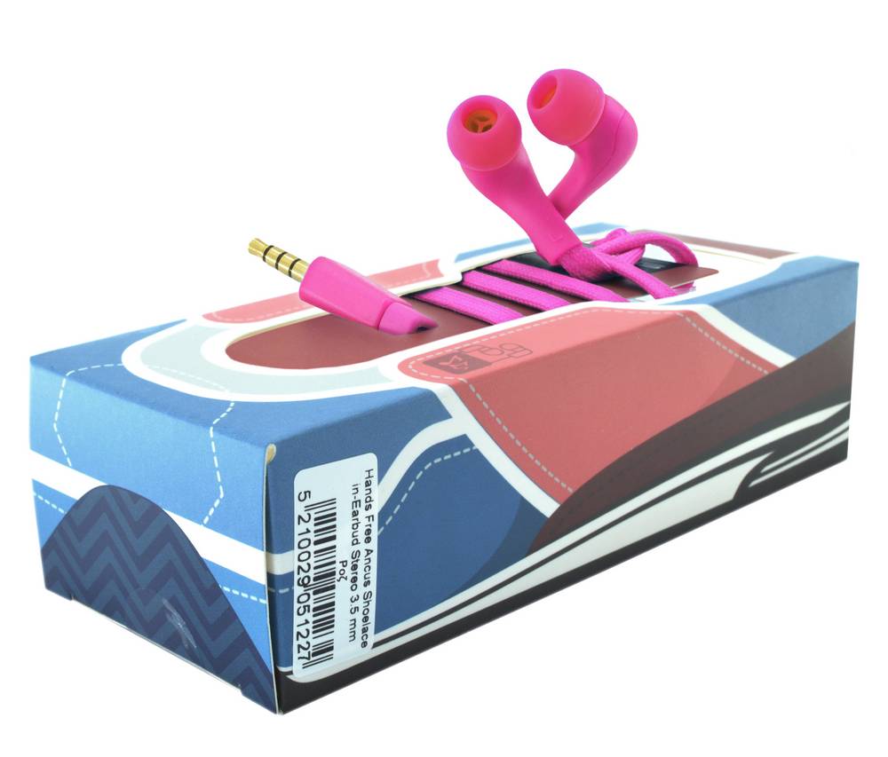 Hands Free Ancus Shoelace in-Earbud Stereo 3.5 mm για Apple-Samsung-Sony-LG-Huawei Ρόζ με Καλώδιο Κορδόνι, Μικρόφωνο, Πλήκτρο Απάντησης