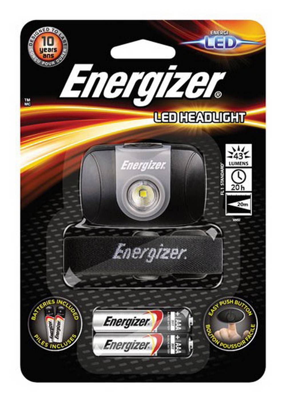 Φακός Κεφαλής Energizer 1 Led 43 Lumens με Μπαταρίες AAA 2 Τεμ. Μαύρος