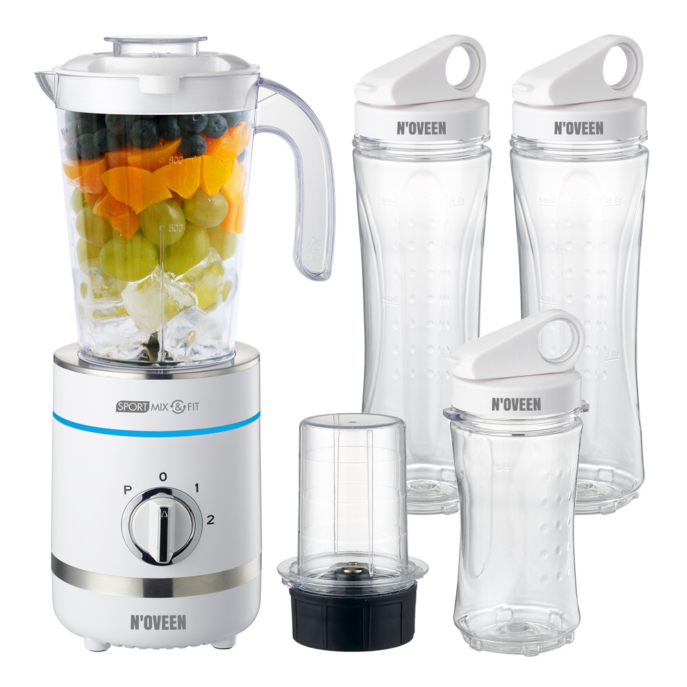 Μπλέντερ N'OVEEN Sport Mix & Fit SB-2100 X-Line με Δύο Φιάλες 600 ml και 1 300 ml 500W Με Λειτουργία 3 Επιπέδων και LED Ενδείξεις. Άσπρο