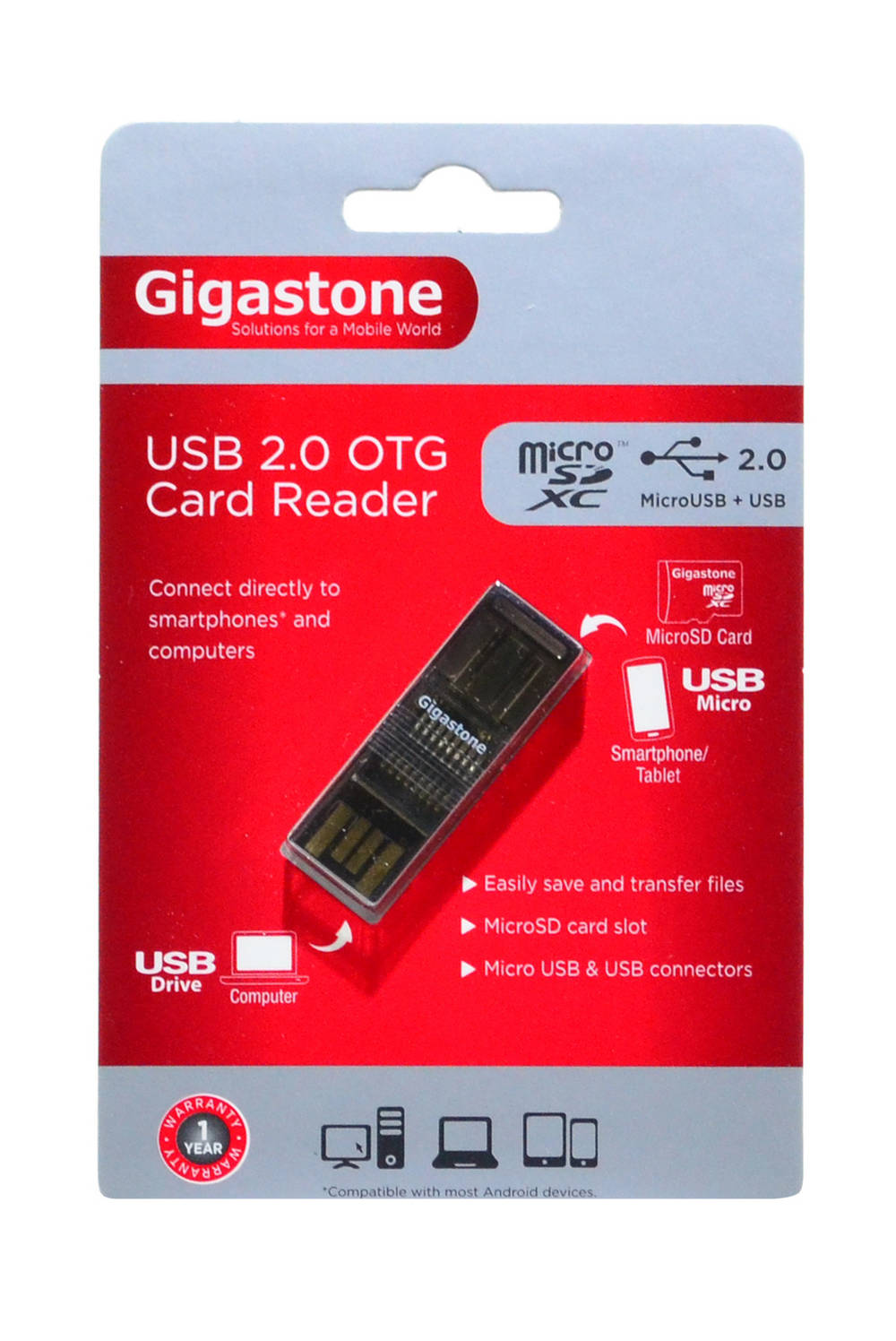 Αναγνώστης Κάρτας Μνήμης USB 2.0 + OTG Gigastone για Κάρτες Μνήμης Micro SD U102