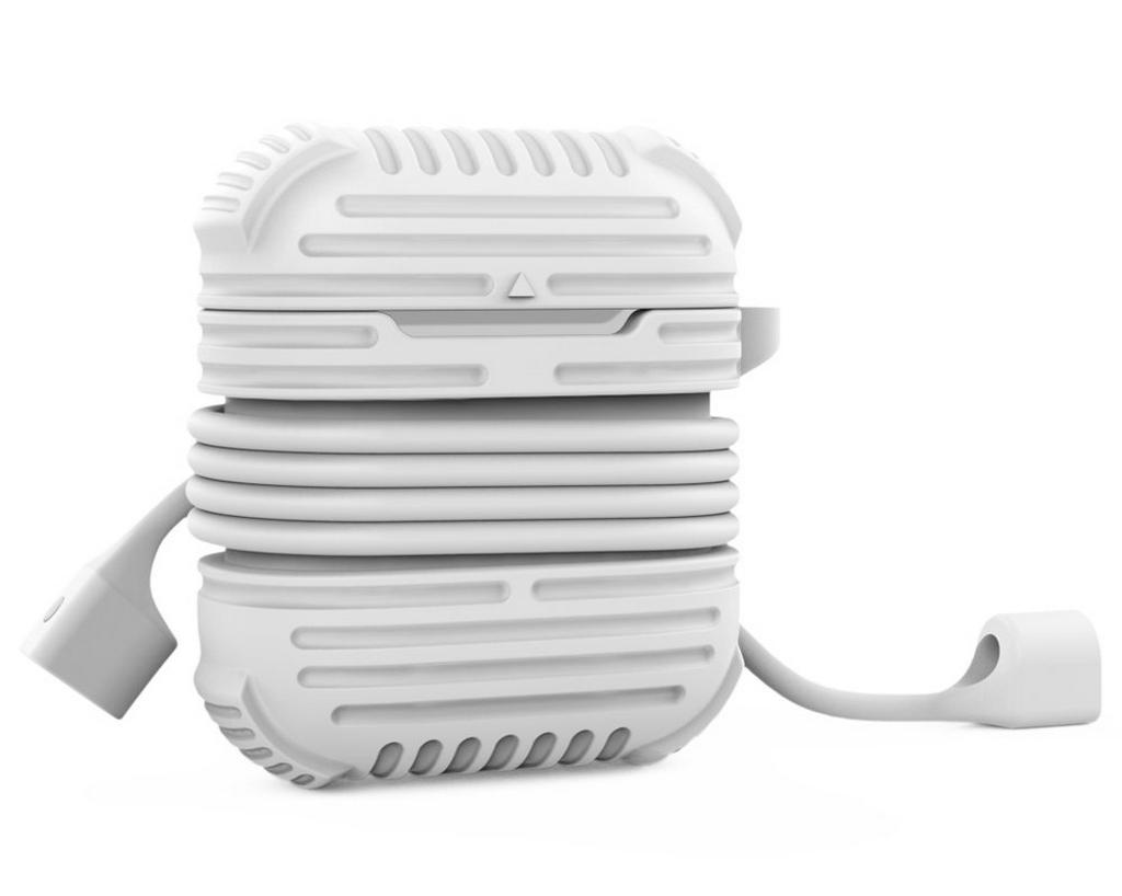 Θήκη Ancus Thick TPU για Airpods Άσπρο με Μαγνητικό Strap και Γάνζτο Μεταφοράς