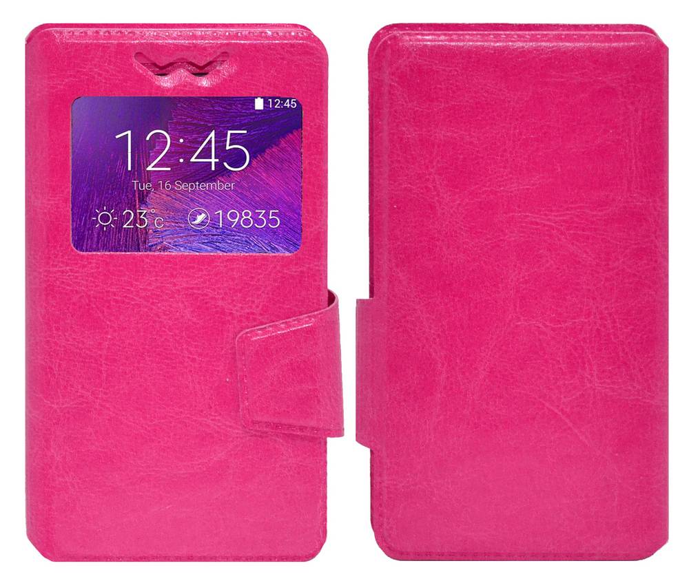 Θήκη Book Ancus S-View Elastic Universal για Smartphone 5.7" - 6.0" με Παράθυρο Φούξια