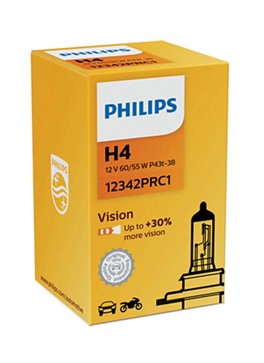 Λάμπα Philips H4 Vision 12V, 60/55W, P43t-38, +30% Περισσότερος Φωτισμός