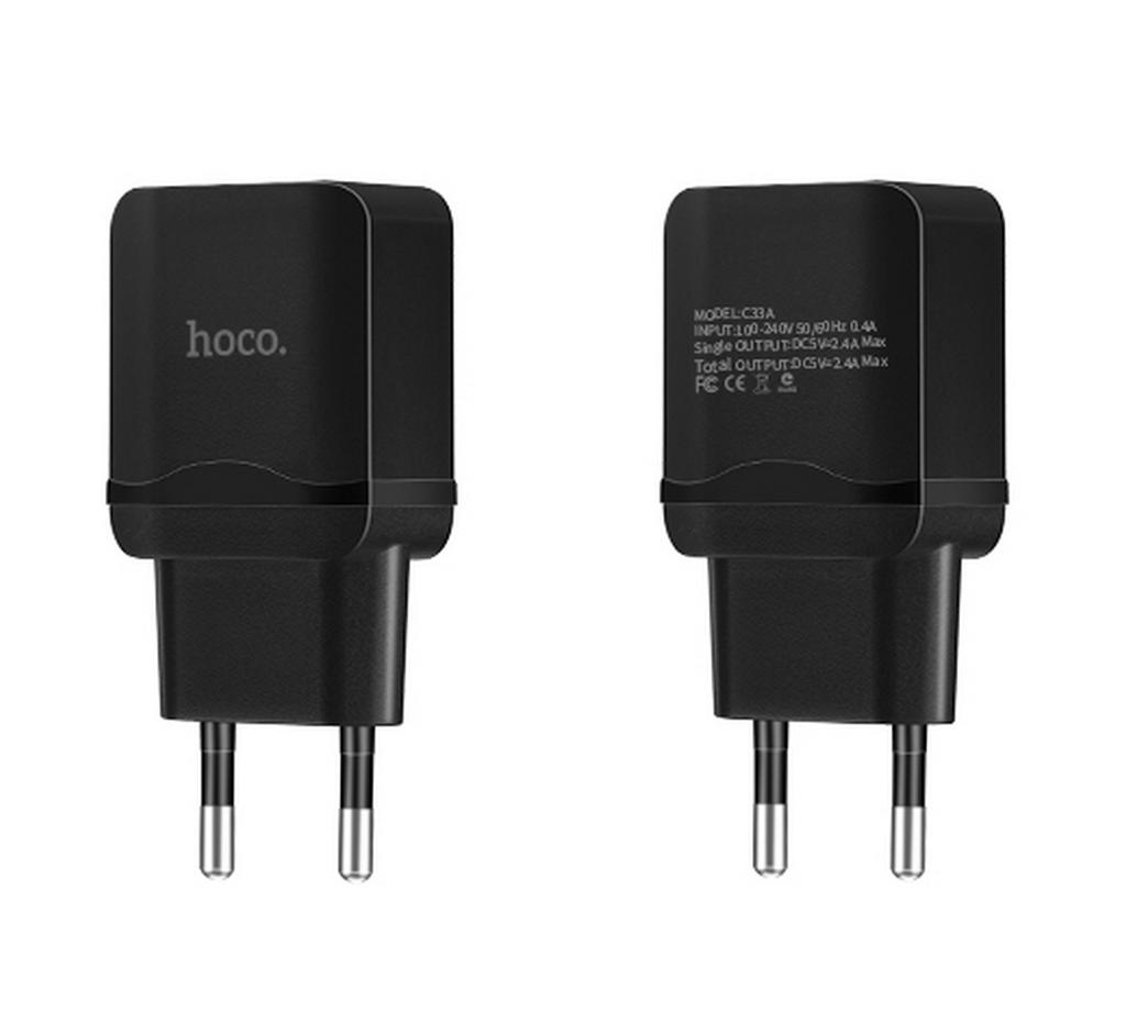 Φορτιστής Ταξιδίου Hoco C33A Superior Dual USB Fast Charging 5V 2.4A Μαύρος