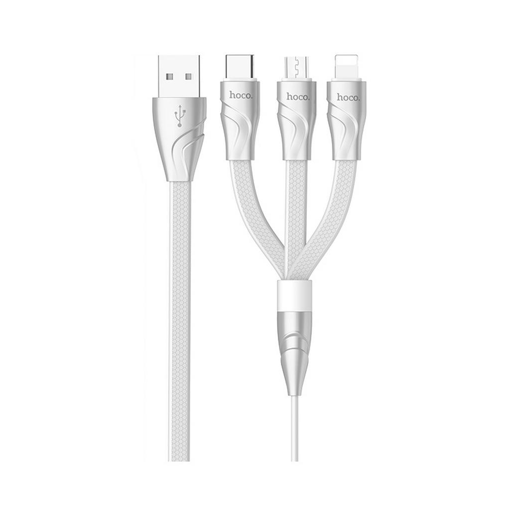 Καλώδιο σύνδεσης Hoco U57 Twisting 3 σε 1 USB σε Micro-USB, Lightning, Type-C 2.4A Fast Charging Λευκό 1.2μ