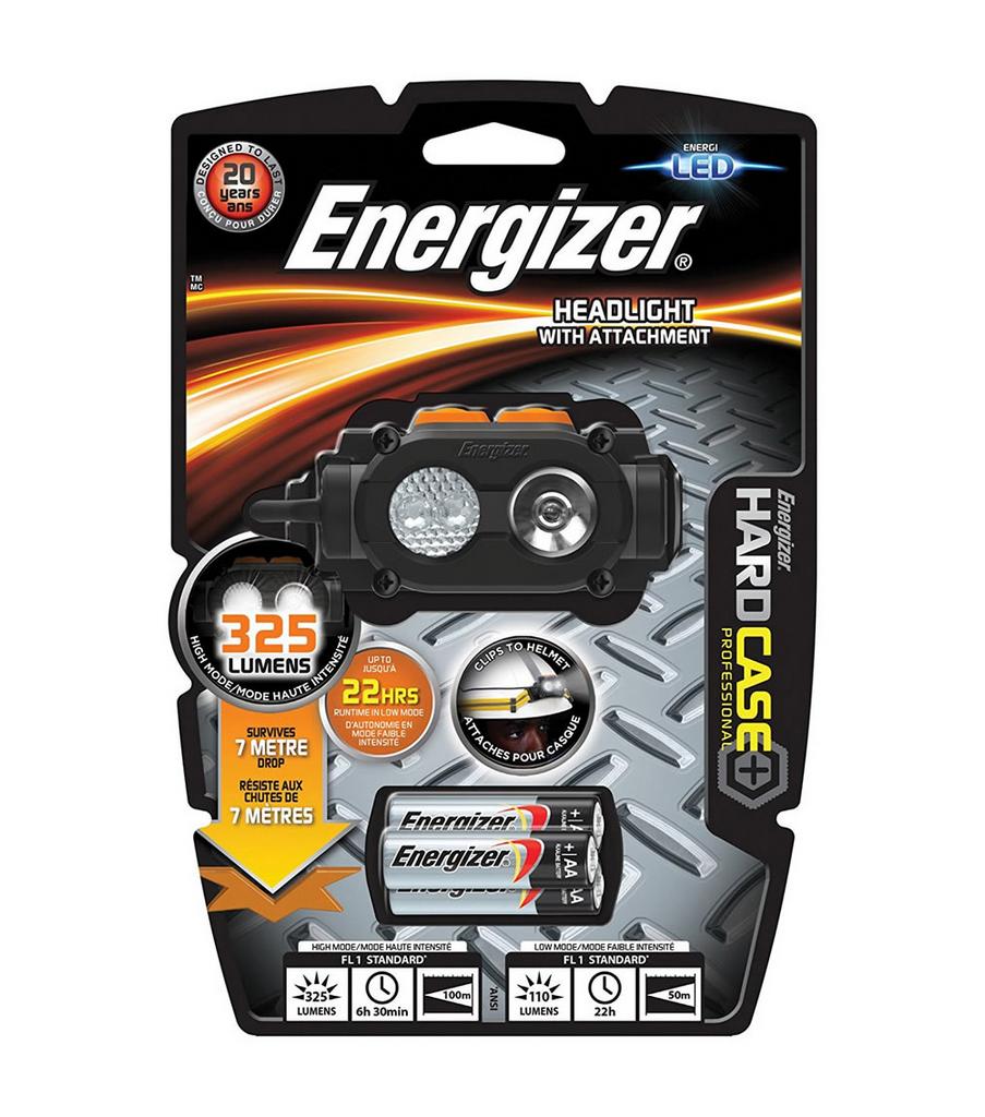 Φακός Κεφαλής Energizer Hard Case Professional 325 Lumens με Μπαταρίες AA 3 Τεμ. και 3 Επίπεδα Φωτισμού. Μαύρος