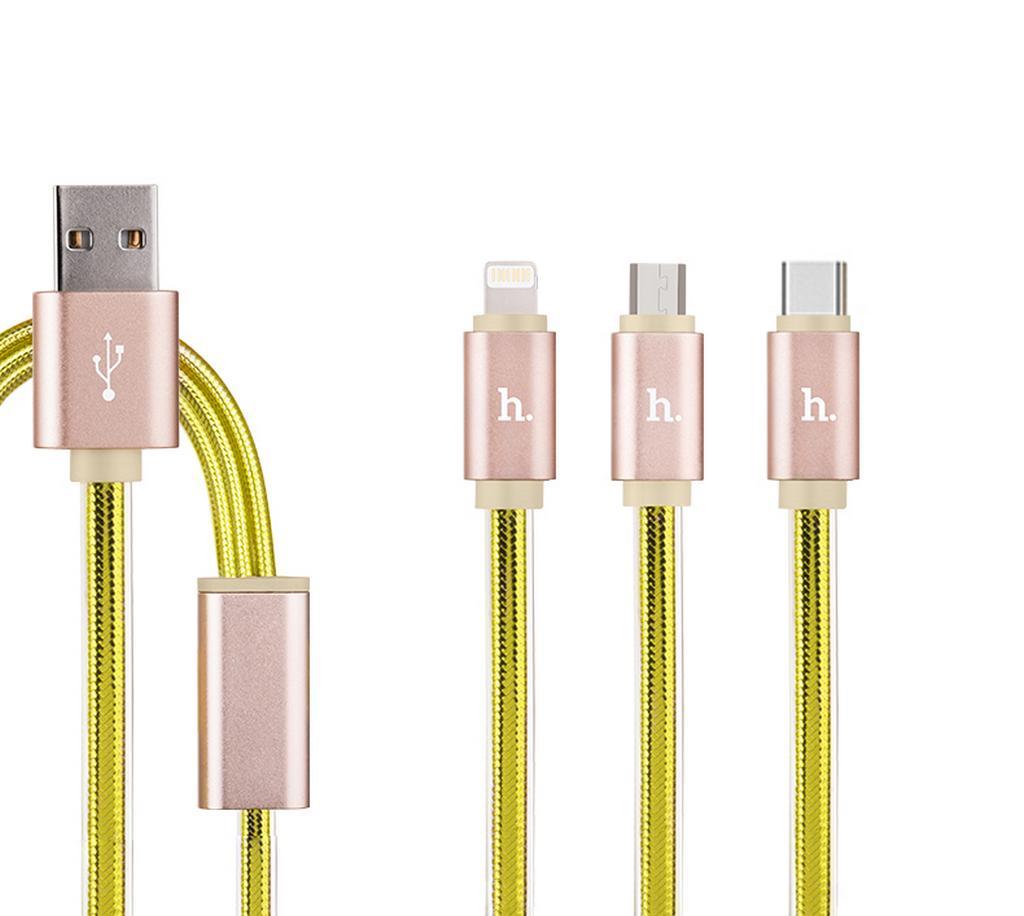 Καλώδιο σύνδεσης Hoco UPL12 3 σε 1 USB σε Micro-USB, Lightning, Type-C Fast Charging Χρυσαφί 1m με ένδειξη LED