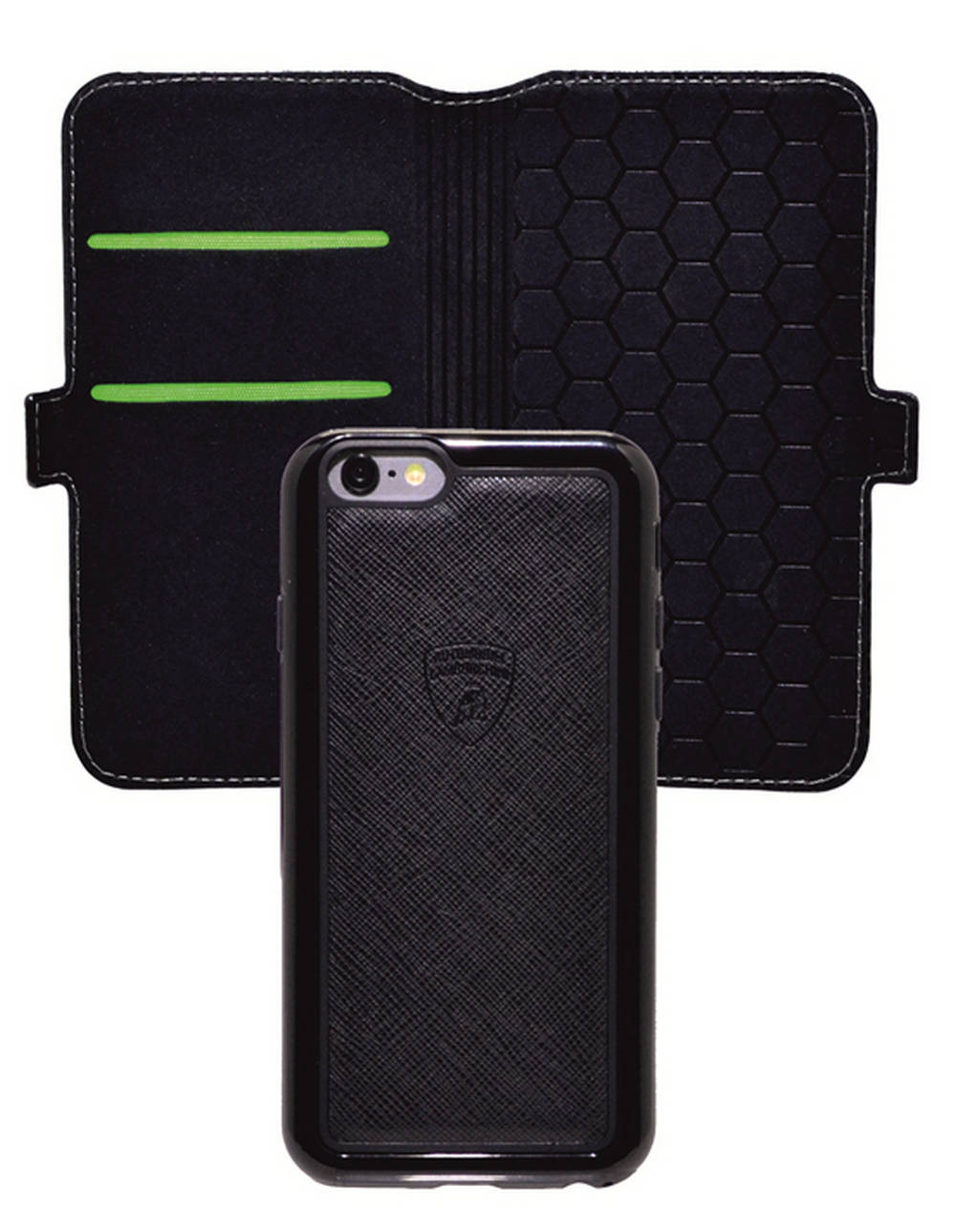 Θήκη Book Δέρμα Lamborghini για Apple iPhone 6/6S Μαύρη - Πράσινη με αποσπώμενη θήκη TPU 2 σε 1  Aventador-D5