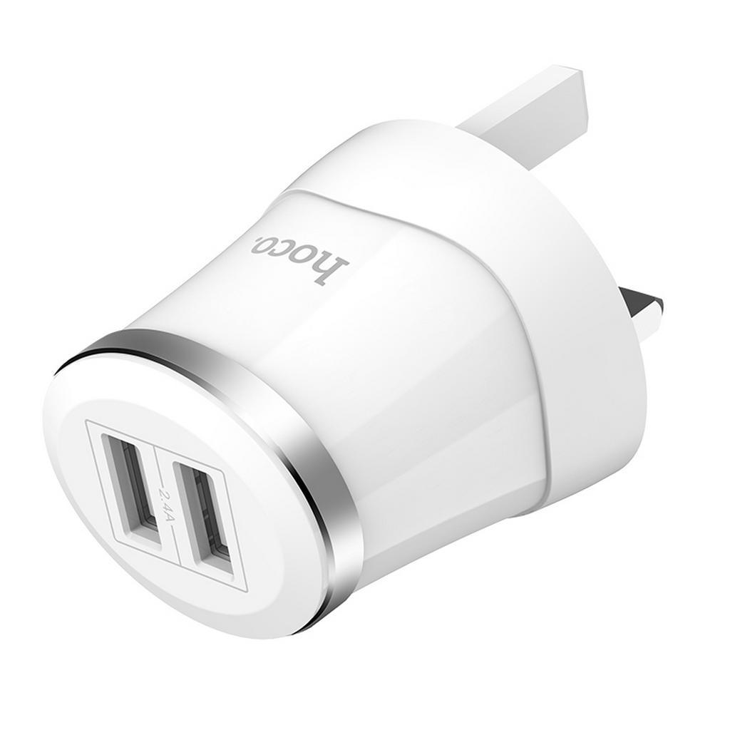 Φορτιστής Ταξιδίου Hoco C38B Dignity Dual USB Fast Charging 5V/2.4A 12W Λευκός για πρίζα UK
