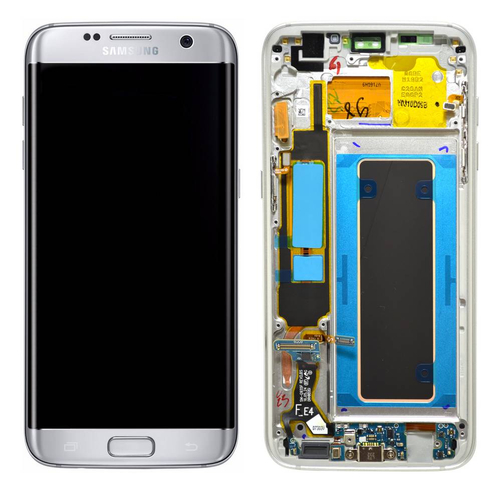 Γνήσια Οθόνη & Μηχανισμός Αφής Samsung SM-G935F Galaxy S7 Edge Ασημί με Πλαίσιο και Επαφή Φόρτισης GH97-18533B