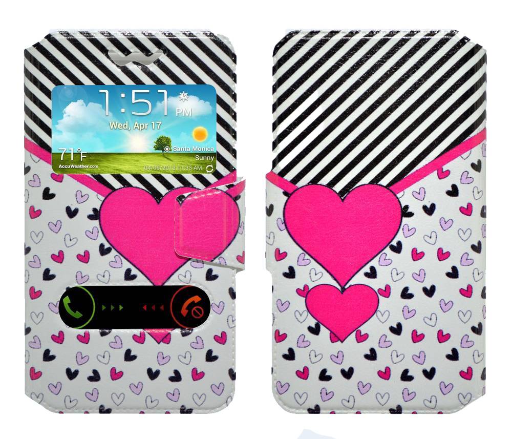 Θήκη Book Ancus S-View Elastic Art Collection Universal για Smartphone 5.3" - 5.6" Heart Λευκή