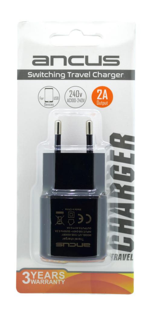 Φορτιστής Ταξιδίου Ancus Usb 2000 mAh Switching 5V Μαύρος