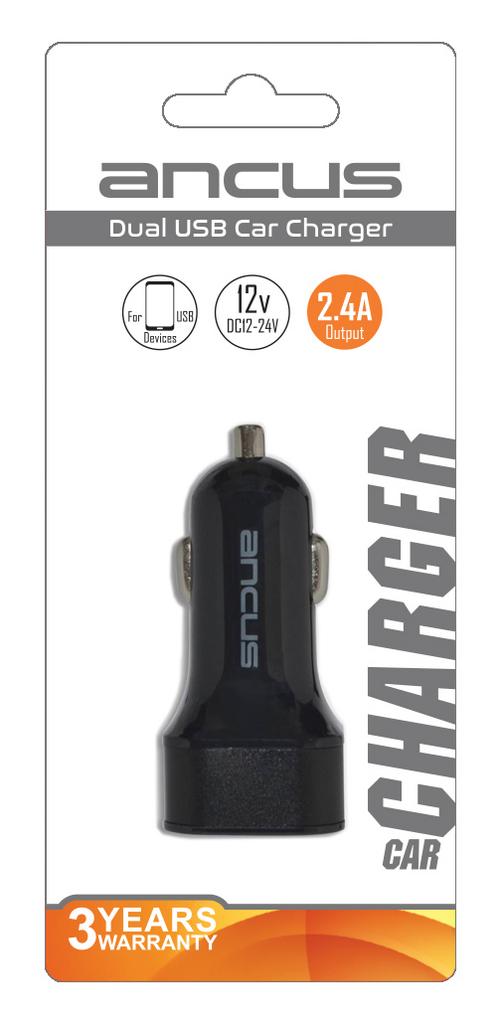 Φορτιστής Αυτοκινήτου Ancus Dual USB 2400 mAh 5V 12W και Είσοδο 12/24V Μαύρος