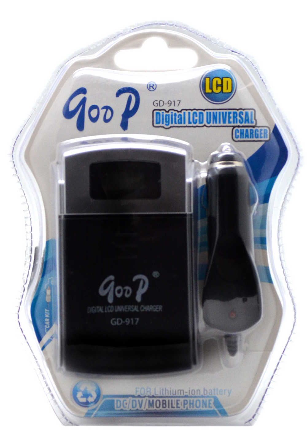 Φορτιστής Μπαταριών Goop Universal GD-917 Ταξιδίου και Αυτοκινήτου, με Οθόνη για Κάμερες και Κινητά Τηλέφωνα