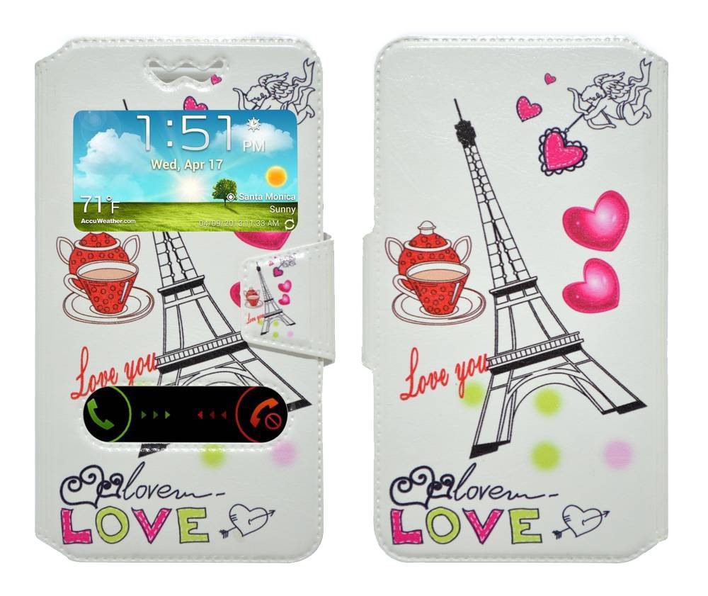 Θήκη Book Ancus S-View Elastic Art Collection Universal για Smartphone 5.3" - 5.6" Paris Λευκή
