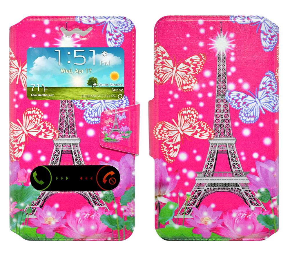 Θήκη Book Ancus S-View Elastic Art Collection Universal για Smartphone 5.3" - 5.6" Paris Ρόζ