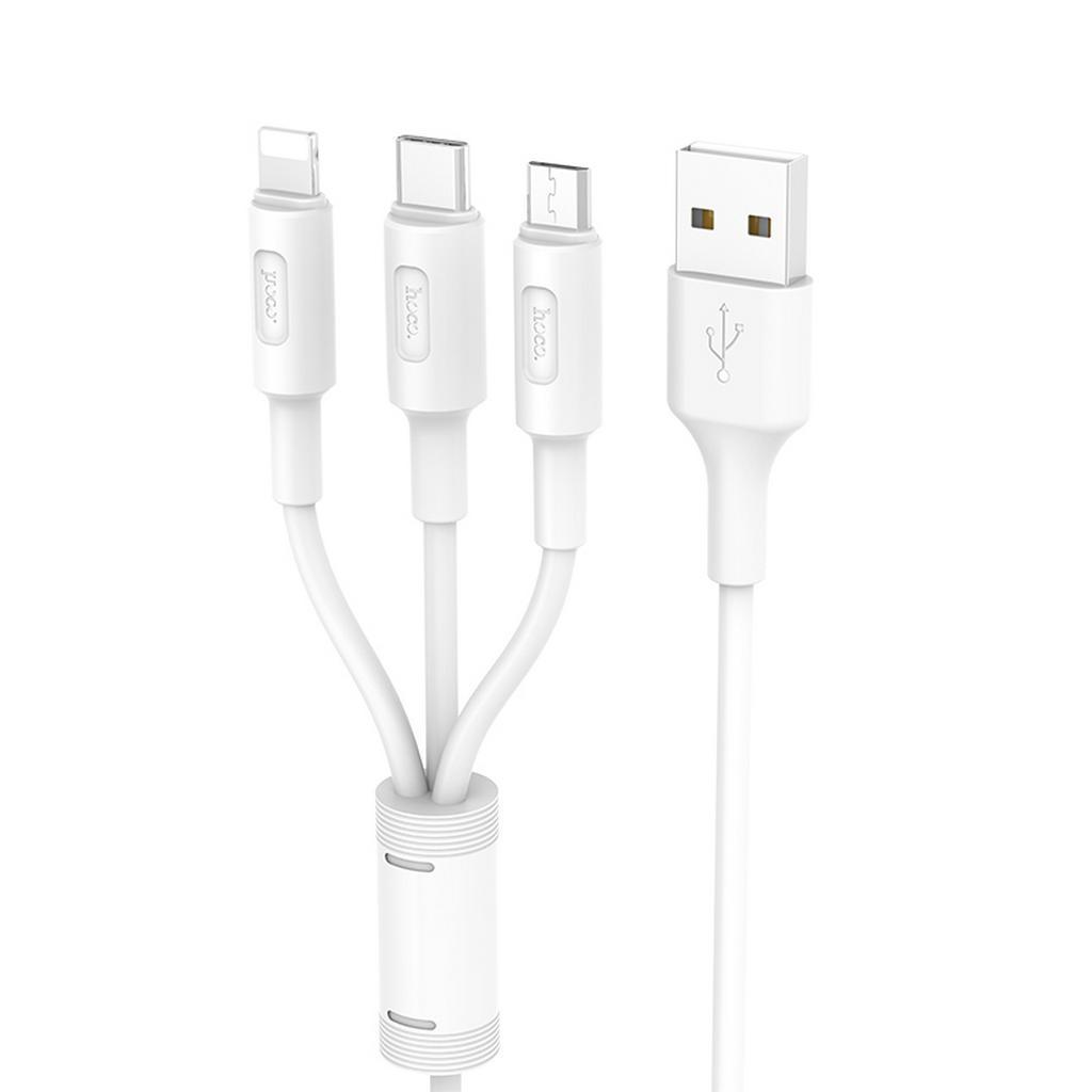 Καλώδιο σύνδεσης Hoco X25 3 σε 1 USB σε Micro-USB, Lightning, Type-C Fast Charging 2.0A Λευκό 1,0 μ.