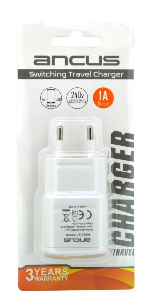 Φορτιστής Ταξιδίου Ancus Usb 1000 mAh Switching 5V Λευκός