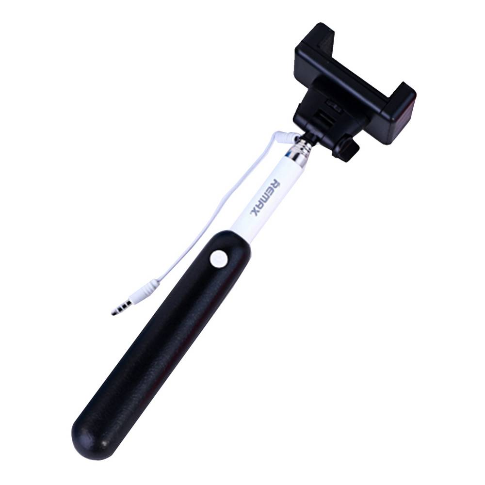Selfie Stick Remax Πτυσσόμενο Μαύρο με Καλώδιο Jack 3.5mm (Μήκος Κονταριού 23cm, Μήκος Ανοίγματος 90cm)