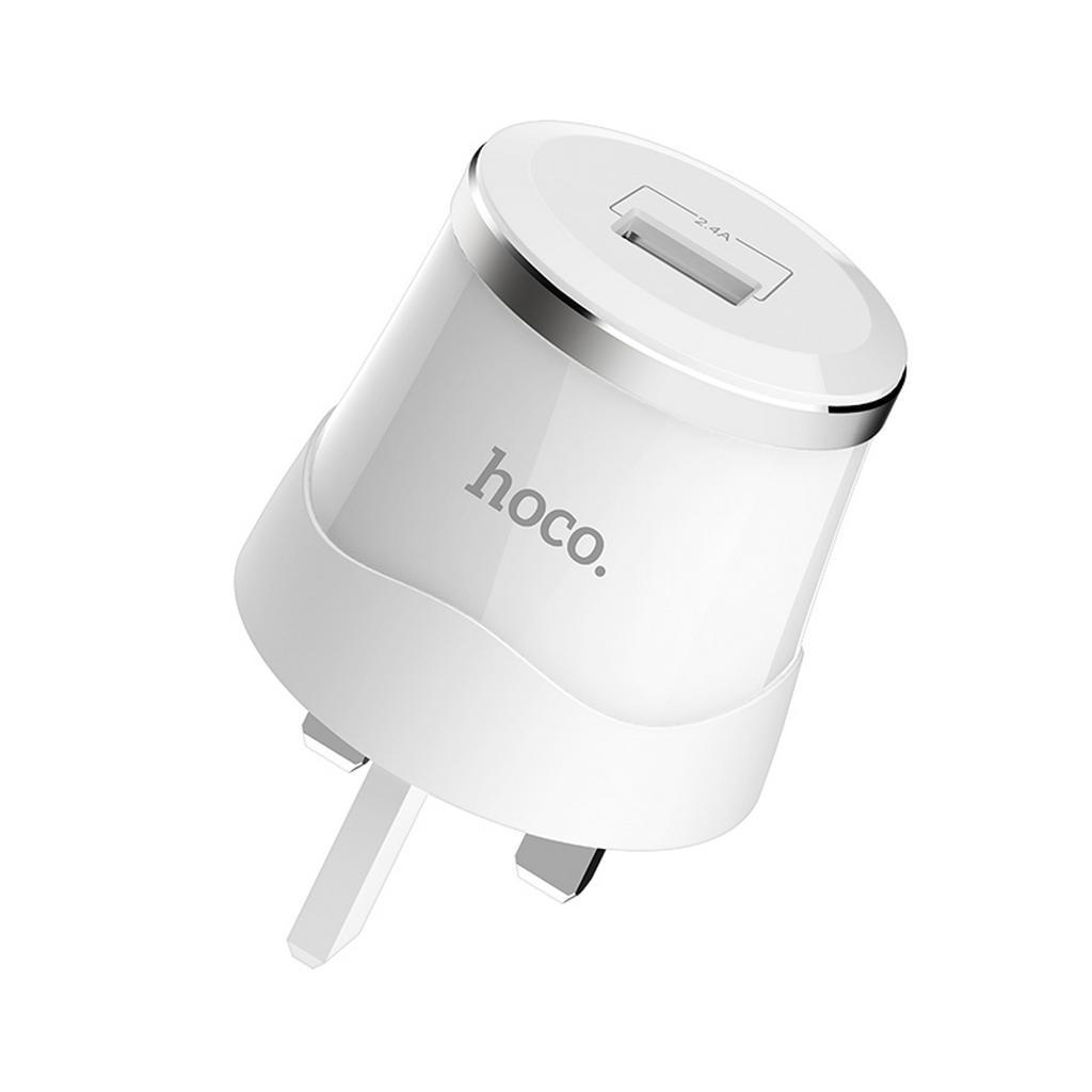 Φορτιστής Ταξιδίου Hoco C37B Dignity Single USB Fast Charging 5V/2.4A 12W Λευκός για πρίζα UK