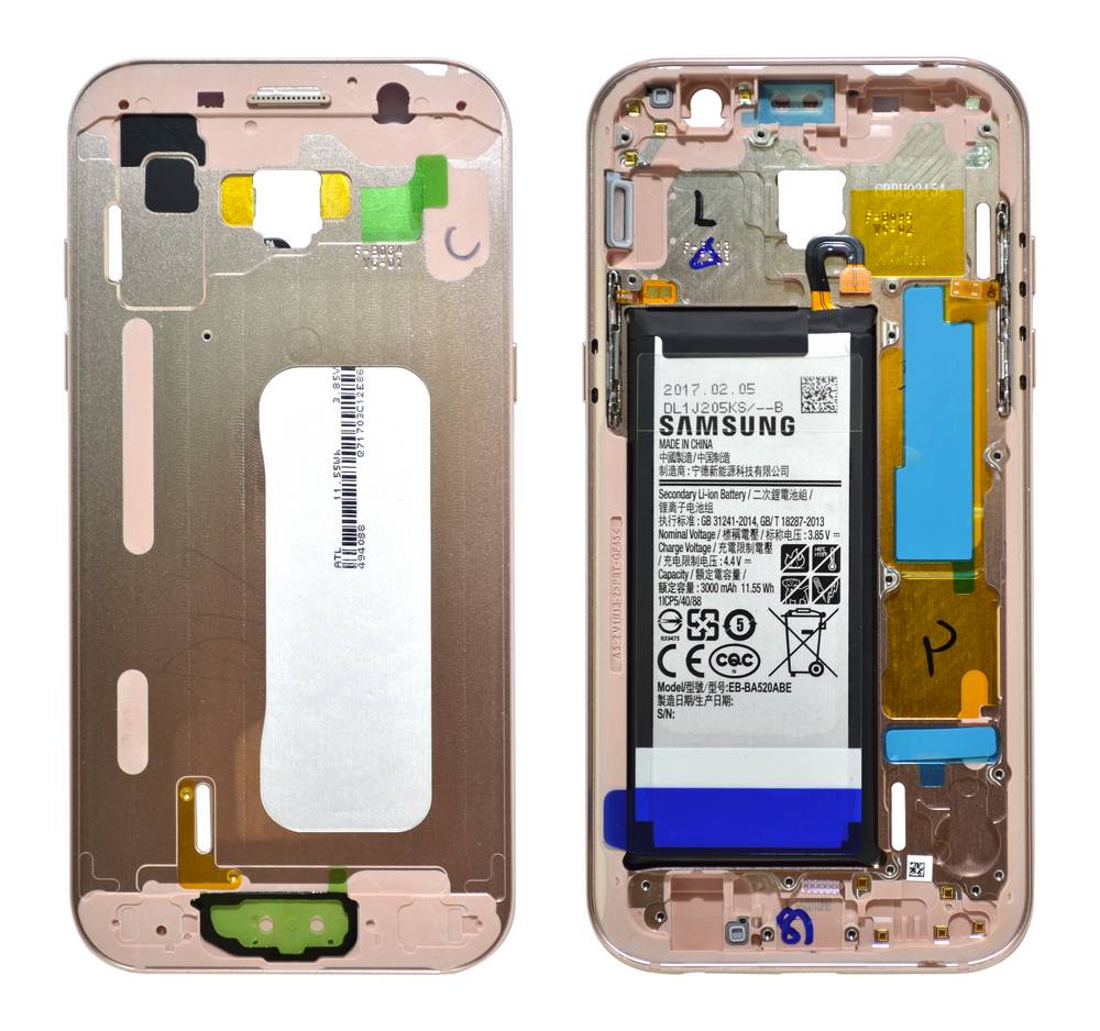 Μεσαίο Πλαίσιο Samsung SM-A520F Galaxy A5 (2017) με Μπαταρία και Πλήκτρα On/Off, Έντασης Ρόζ Original GH82-13664D