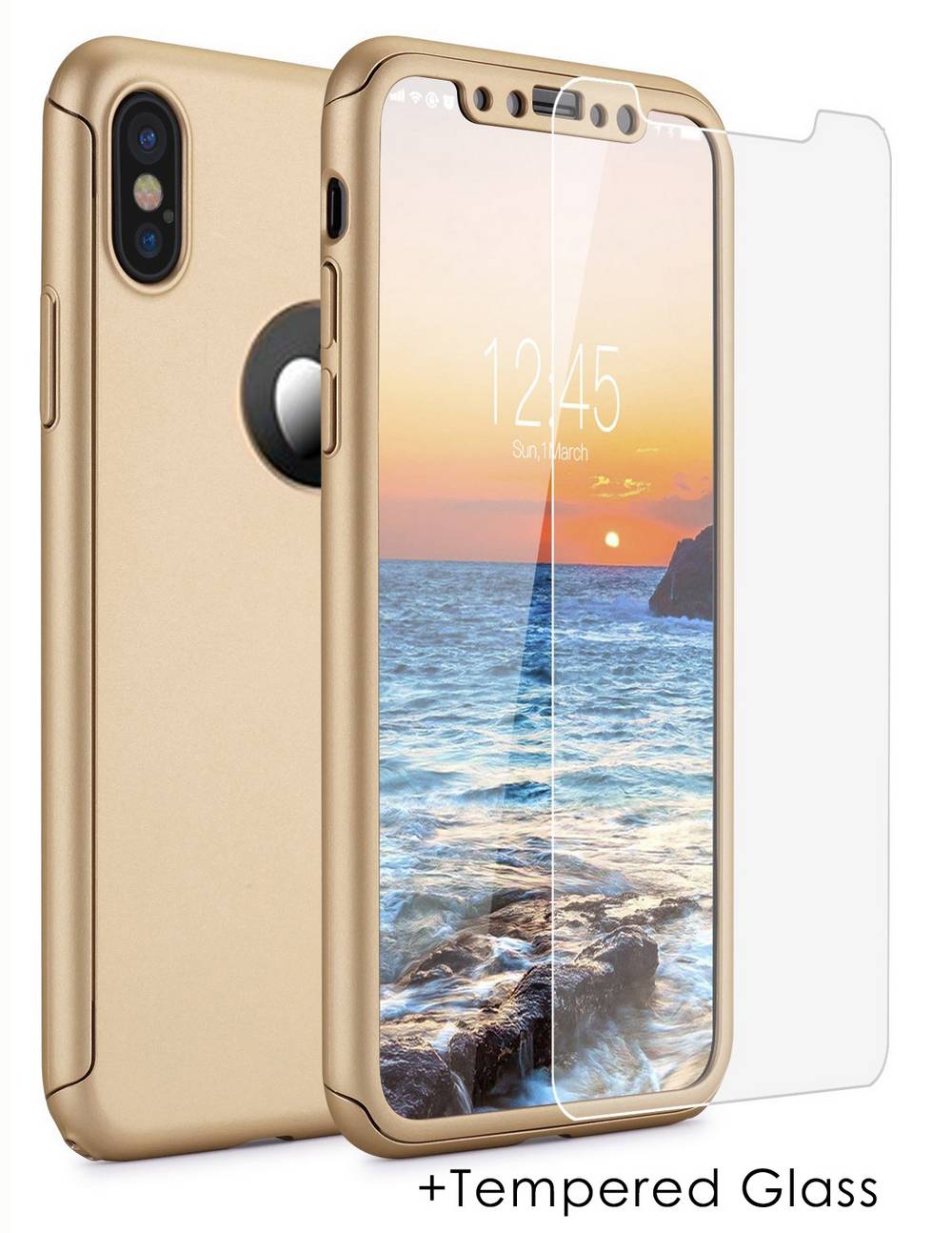 Θήκη 360 Protect Ancus για Apple iPhone X / XS Χρυσαφί με Tempered Glass 0.20mm