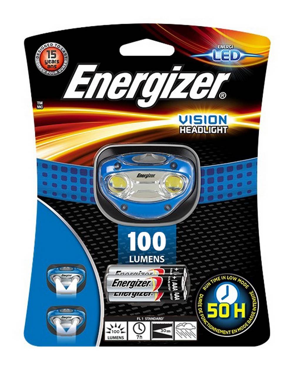 Φακός Κεφαλής Energizer Vision 2 Led 100 Lumens με Μπαταρίες AAA 3 Τεμ. Μπλέ