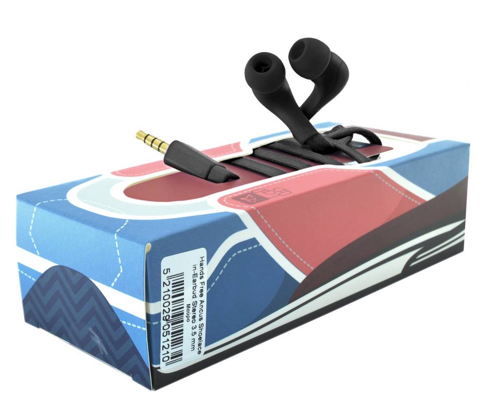 Hands Free Ancus Shoelace in-Earbud Stereo 3.5 mm για Apple-Samsung-Sony-LG-Huawei Μαύρο με Καλώδιο Κορδόνι, Μικρόφωνο, Πλήκτρο Απάντησης