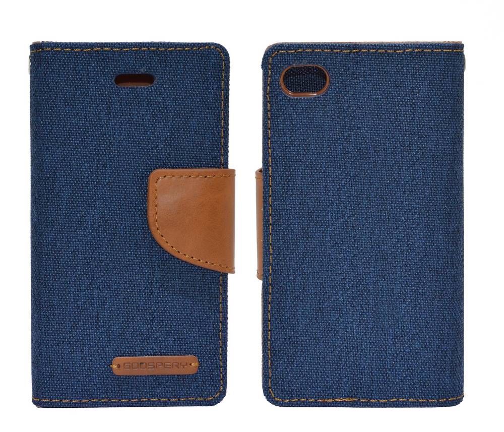Θήκη Book Goospery Canvas Diary για Apple iPhone 4/4S Σκούρο Μπλέ - Καφέ by Mercury